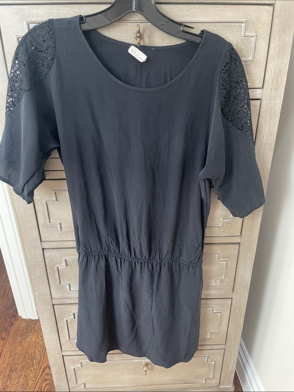 AG Adriano Goldschmied Black Lace-Shoulder Mini Dress